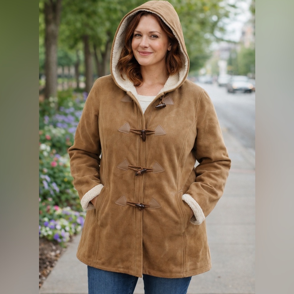 Women’s Fleece Lined Toggle Hooded Jacket Tan Teddy Coat NWOT